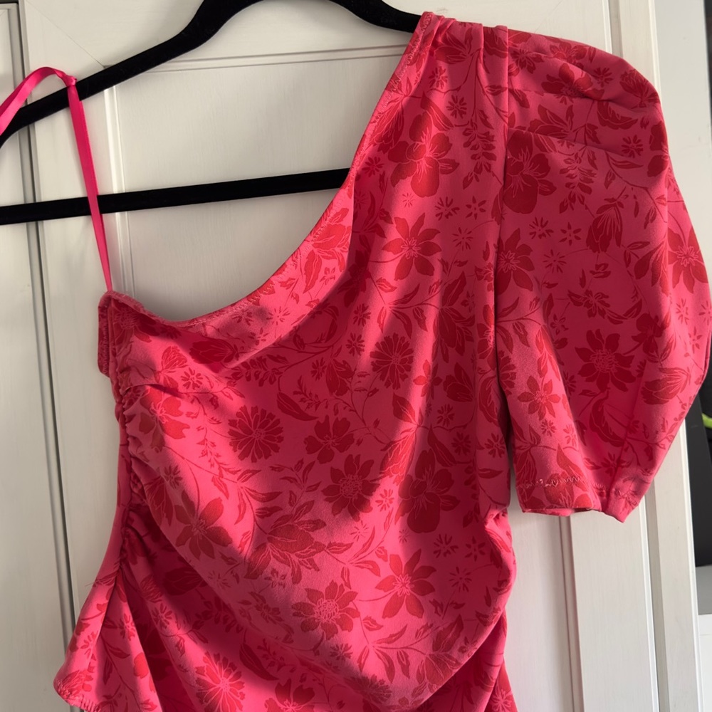 Free People Pink Floral One-Shoulder Bodysuit - Picture 4 of 10